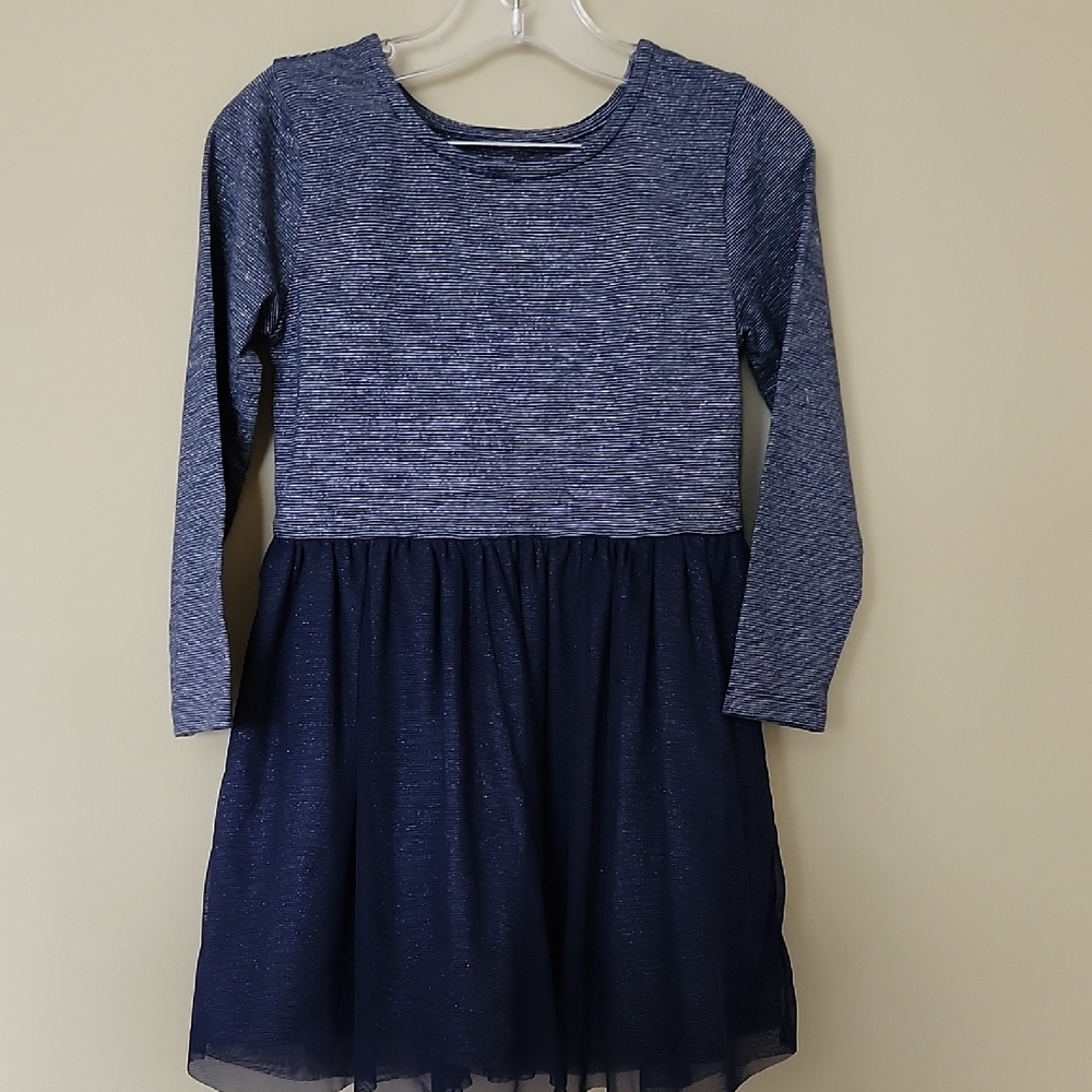 Navy Blue Long Sleeve Kids Dress 5-6 Years